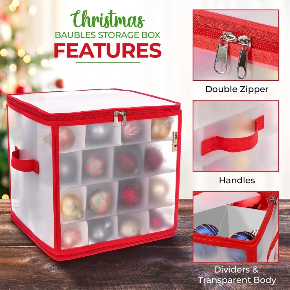 30” Christmas Tree Ornament Storage Box Organizer w Cardboard Inserts for Balls
